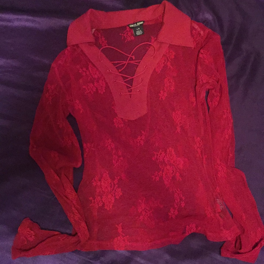 Sexy Red Lace Longsleeve GUESS JEANS blouse